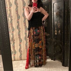 Vintage Sheer Floral Print Maxi Skirt, Bohemian Skirt